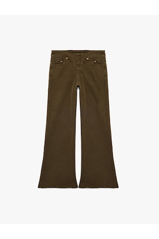 Koton Pamuklu Düşük Bel Dar Kesim İspanyol Paça Cepli Denim Pantolon - Flare Jeans K.haki 7wal40027mw