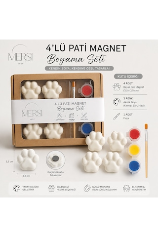 4 Lü Pati Magnet Boyama Seti 3 Renk Akrilik Boya Ve Fırçalı Kendin Boya Hobi Seti