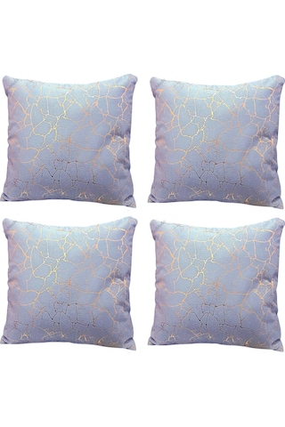 Soho Kumaş Altın Varak Desenli Dekoratif 4'lü Kırlent Yastık Kılıfı Seti 42 x 42 CM Açık Gri