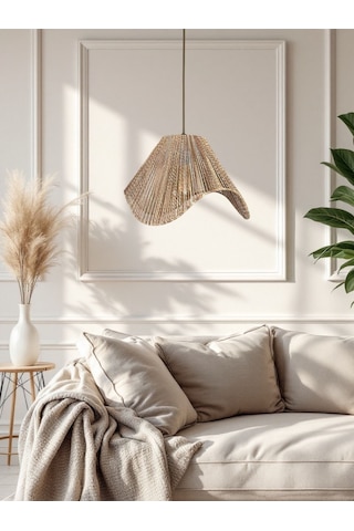 Hasır El Yapımı Bohem Asimetrik Şekilli Rustik Avize - Çok Renkli Çok Renkli