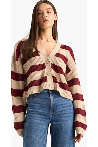 Defacto Regular Fit V Yaka Çizgili Triko Hırka Z8539az25wnbg644 Bej