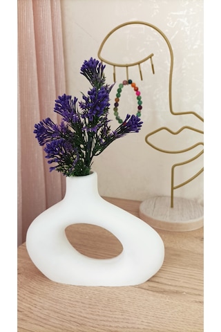 Mini Beton Saksı - Yapay Çiçekli - Mor Tomurcuk