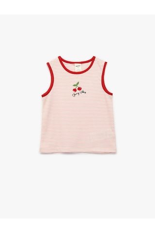 Koton Kiraz Nakış Detaylı Kolsuz Çizgili Atlet Pembe Çizgili 6smg30039ak