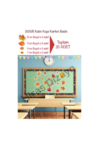 20 Adet Özel Kesim Sonbahar Sarı Yapraklar Okul Öncesi Ve Anaokulu Sınıf Duvar Pano Etkinlik Süsleri Kalın Kuşe