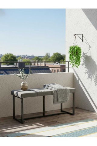 Özcan Metal Siyah Metal Ayaklı Bench Puf Bank Antre Mutfak Salon Yatak Odası Puf Bank 105 40 Gri