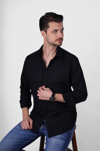 Optik Siyah Slimfit Erkek Gömlek Siyah
