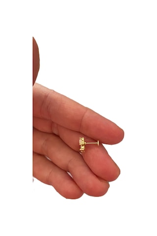 Taşlı Minimal Kelebek Tragus Helix Kıkırdak Küpe Pearsing Altın