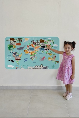 Eğitici Dünya Haritası Dünya Atlası Çocuk Ve Bebek Odası Duvar Sticker-85x130-3775 Çok Renkli