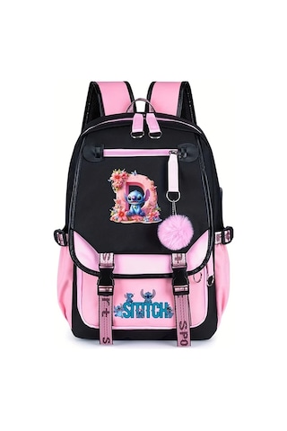 Honeybeeshop D Dısney Stitch Buyuk Kapasiteli Sirt Cantasi Pembe Siyah Iki Tonlu Ayarlanabilir Askilar Hafif Dayanikli Polyester Okul Seyahat Gunluk Kullanım D