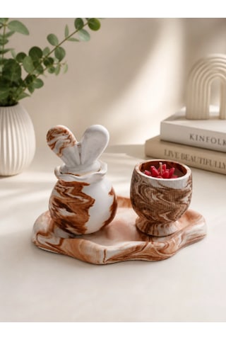 Premium Mermer Desenli Dekoratif Set Lüks Ve Modern Tasarım Açık Kahverengi
