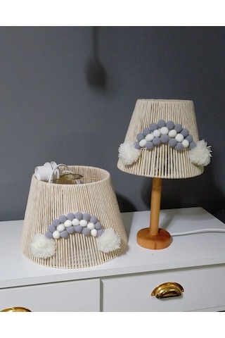 Ekru Makrome Avize Abajur Set Çocuk Odası Avize Bebek Odası Avize Ponpon Gökkuşağı Ekru