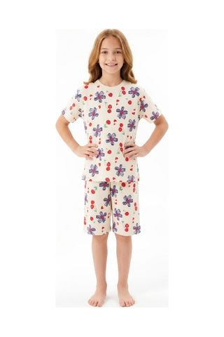 Modanino Kız Çocuk %100 Pamuk Pijama Takımı 8-13 Yaş 12697ıs Ekru