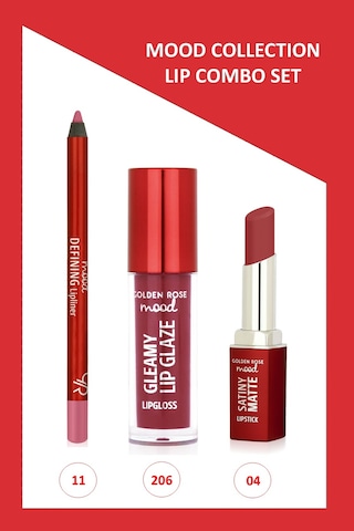 Mood Lip Combo Set - Defining Dudak Kalemi No:11 - Satiny Matte Ruj No:04 - Gleamy Dudak Parlatıcısı No:206 0