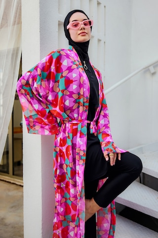 Remsa Tesettür Mayo Üzerine Tek Kaftan Kimono Pareo Pembe03 Rp024 Renkpare Pembe
