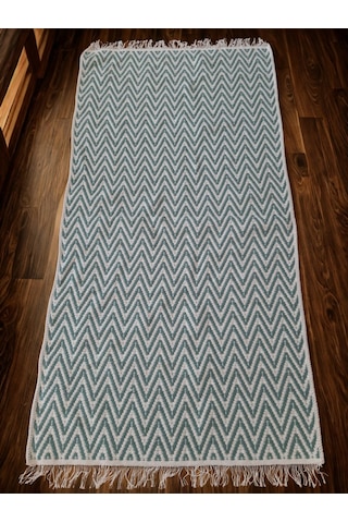 Pamuklu Cotton Kilim Çift Taraflı Yıkanabilir Dekoratif 80x150 - Mint V1 Siyah - Beyaz