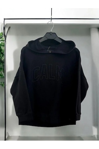 Kız Çocuk Kapüşonlu Calm Kapartmalı Sweatshirt-14372 Siyah