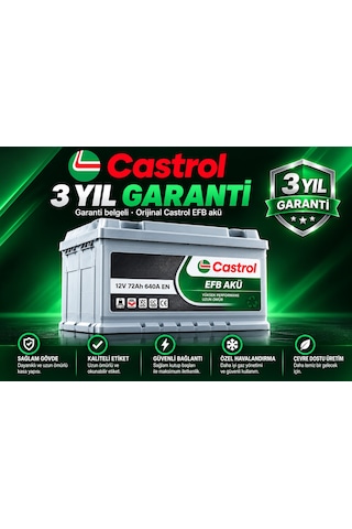 Castrol 12v 72 Ah Amper 640a En Akü L3 Kasa Bakım Gerektirmez Üretim Yılı: 2026