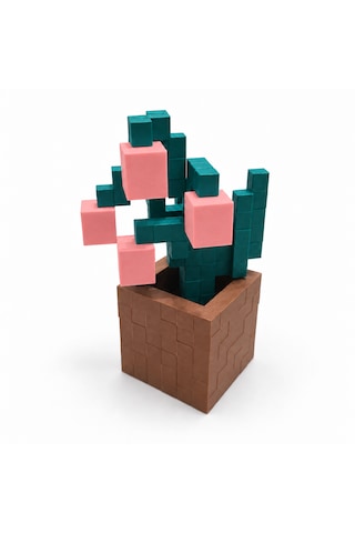 Piksel İnci Çiçeği Biblo - 3d Baskı, Minecraft Esintili Pembe