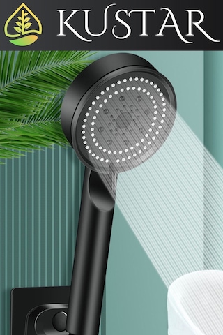 Kustar 5 Fonksiyonlu Spray Modlu Siyah Duş Başlığı Yumuşak Soft Akış Modlu Duş Başlığı Siyah