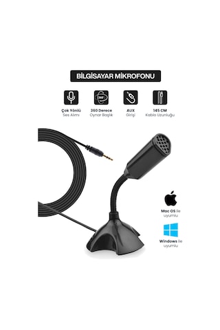 Pc Laptop Uyumlu Oynar Başlıklı Masaüstü Mikrofon 3.5mm Aux
