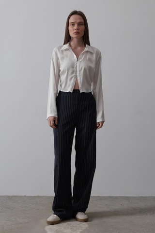 Beli Yarım Lastikli Palazzo Pantolon - Lacivert-beyaz Lacivert - Beyaz