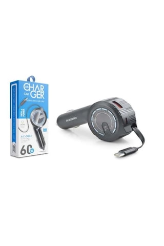 Subzero Cr66 60w Type-c Girişli Kendinden Makaralı Kablolu Araç Şarj Aleti Siyah