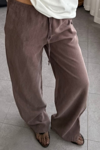 Feela Moda 2008 Bağcıklı Beli Lastikli Yıkamalı Modal Dokuma Palazzo Kadın Pantolon Kahverengi