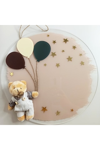 Kişiye Özel İsimli Ayıcıklı Erkek Bebek Kapı Süsü