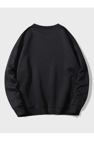 Clayes Kedimoji Sweatshirt - Siyah Baskılı Oversize Bisiklet Yaka Siyah