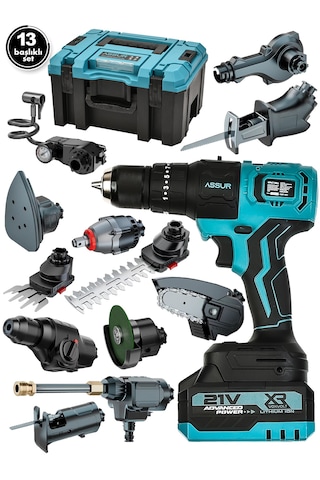 Assur ASR1091-02-1 21V Kömürsüz Şarjlı Muhteşem 13 Başlıklı Set Mavi