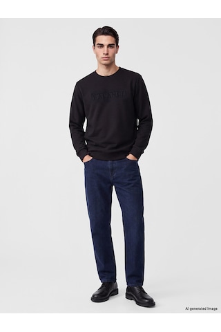 Lcwaıkıkı Classic Siyah Bisiklet Yaka Kabartma Baskılı Erkek Sweatshirt