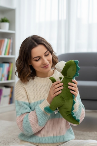 Yeşil Sevimli Dinozor Peluş Oyuncak 40 Cm Uyku Arkadaşı Hediyelik Çok Renkli
