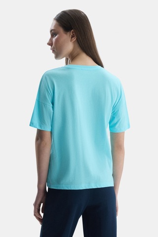 Ucla Sanchez Mavi Bisiklet Yaka Baskılı Standard Fit Kadın Tshirt Mavi