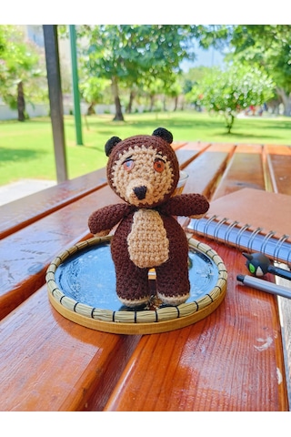 Tonton Ayıcık Amigurumi Örgü Oyuncak - Çizgi Film Karakteri Hediyelik Figür 12 Cm