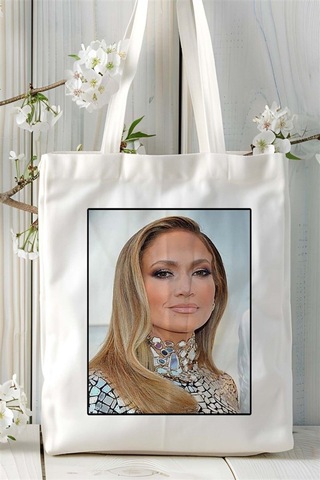 Art Hediye Jennifer Lopez Baskılı Bez Çanta Omuz Çantası Kişiye Özel Desen 1 Çok Renkli