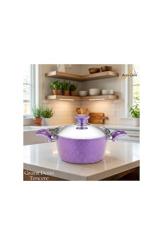 20 Cm Granit Derin Tencere Çelik Kapak - Violet Violet