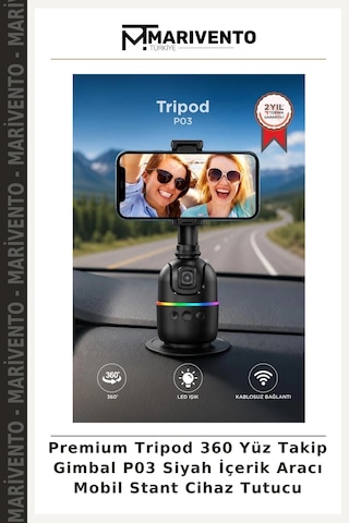 Premium Tripod 360 Yüz Takip Gimbal P03 Siyah İçerik Aracı Mobil Stant Cihaz Tutucu
