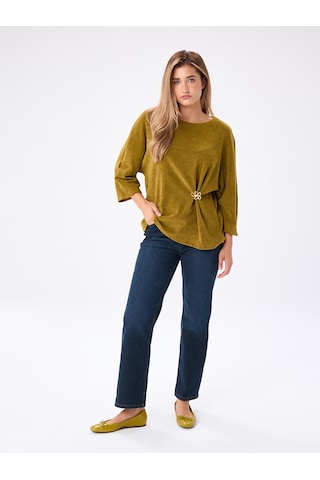 Faik Sönmez Beli Broş Detaylı 3/4 Kol Örme Tunik W27tnk012 Uw27tnk012196 Matcha