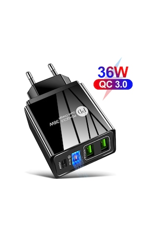 Xiyyadms 36w Hızlı Şarj Cihazı, 3 Usb Qc3.0+pd Portlu, Mini Taşınabilir, Siyah Küçük Avrupa Standartı Telefon Şarj Aleti