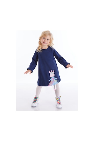 Denokids Lilycorn Lacivert Kız Çocuk Elbise Renkli Lacivert