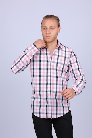 Tousus Slim Fit Ekose Pembe Erkek Gömlek Slm-5009-tss