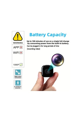 Xuweiwei Mini Security Camera 64gb 1080p Gece Görüşlü Taşınabilir Kamera Dahili Bataryalı Aı Hareket Algılama Usb Şarj Ev Pet Güvenliği Siyah