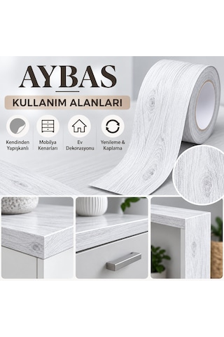 Aybas 5 Cm X 5 Metre Beyaz Ahşap Desenli Kumaş Yapışkan Bant Mobilya Kaplama Ve Tamir Şeridi 5 Cm X 5 Metre - Beyaz Ahşap Desen