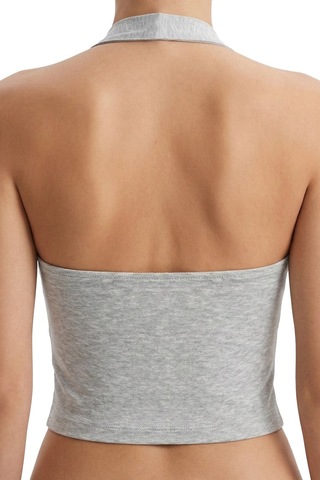 Cottonhıll Gri Melanj Viskon Halter Yaka Sırt Dekolteli Kadın Crop Atlet