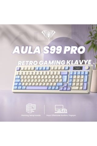 Aula S99 Pro Retro Rgb Gaming Bluetooth 2.4ghz Type-c 3 Mod Kablosuz Makrolu Türkçe Q Oyuncu Klavye Mavi 75645672