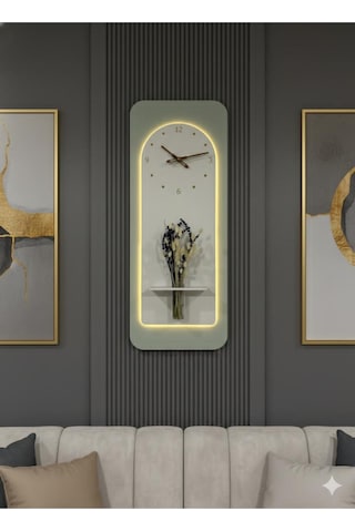 Açelya Ahşap Pilli Ledli İskandinav Tarzı Salon Duvar Rafı Modern Çiçeklik 40x100 Cm Çok Renkli