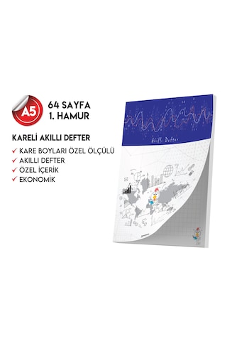 Kareli Not Defteri 64 Sayfa Akıllı Defter Tekli A5 Tam Beyaz Tekli Koyu Mavi, Kırmızı, Turuncu, Kahverengi, Mavi, Yeşil