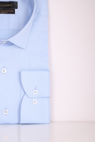 Aclassics Erkek Mavi Slim Fit Saten Pamuk Cepsiz Gömlek
