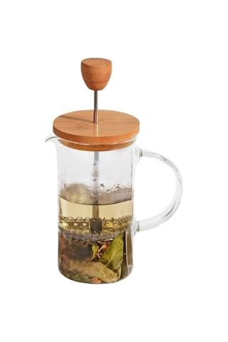 Bambu Kapaklı Cam French Press Isıya Dayanıklı Çay Ve Kahve Demliği, 600 Ml Şeffaf Cam, Paslanmaz Çelik Filt Diğer