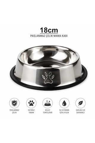 Patikadan Paslanmaz Çelik Metal Mama Ve Su Kabı 18 Cm